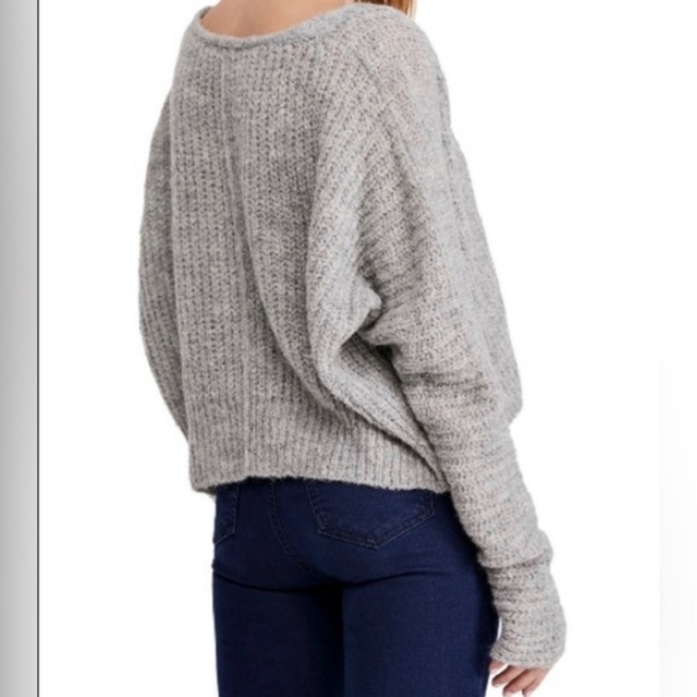 FREE PEOPLE Moonbeam Alpaca Blend Deep V Neck Oversized Grey Sweater - Picture 10 of 12